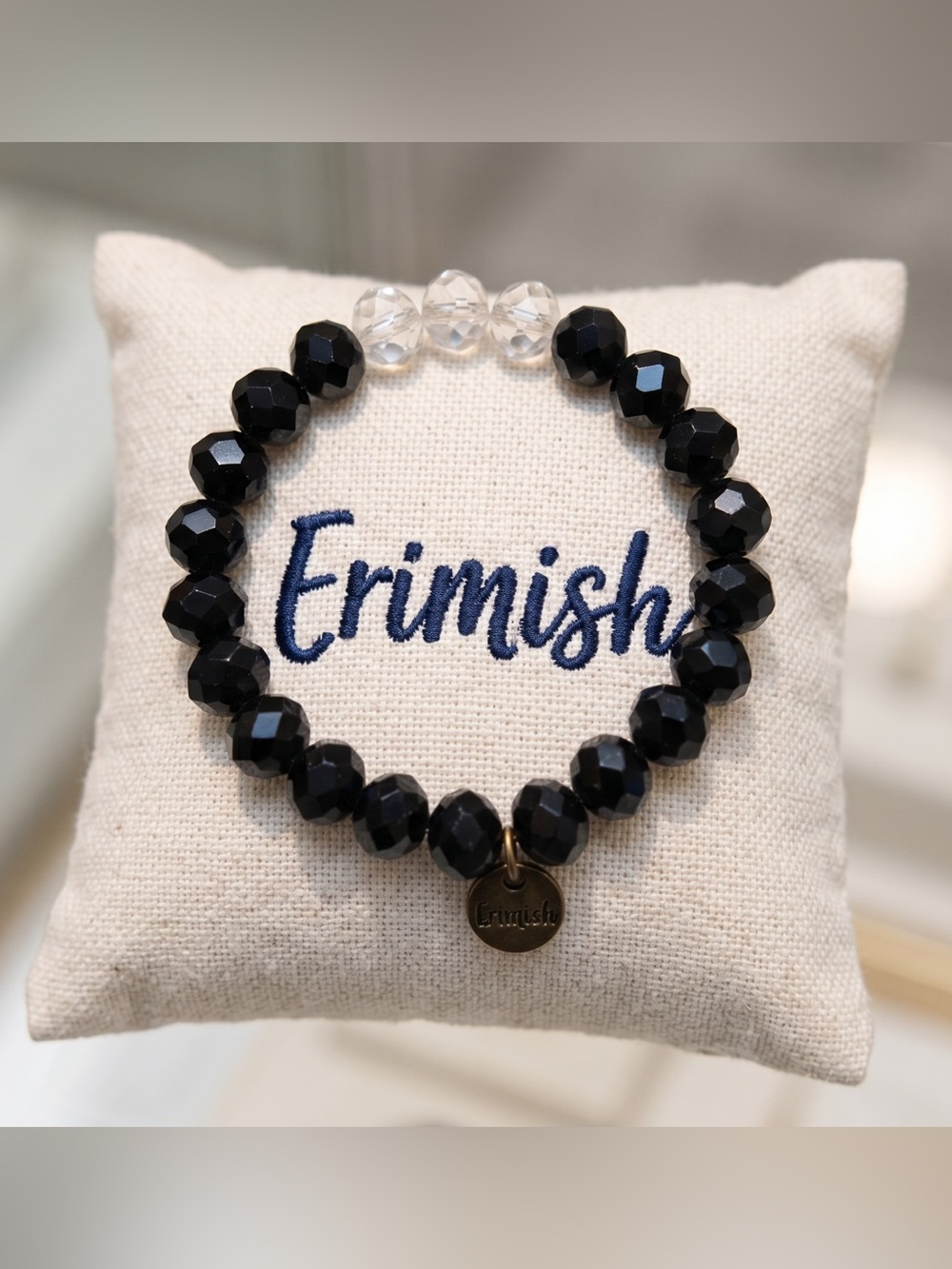 Erimish Black and Clear Faceted Stretch Bracelet Stackable